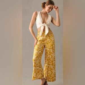 Anthropologie Floral Yellow Wide-Leg Pants